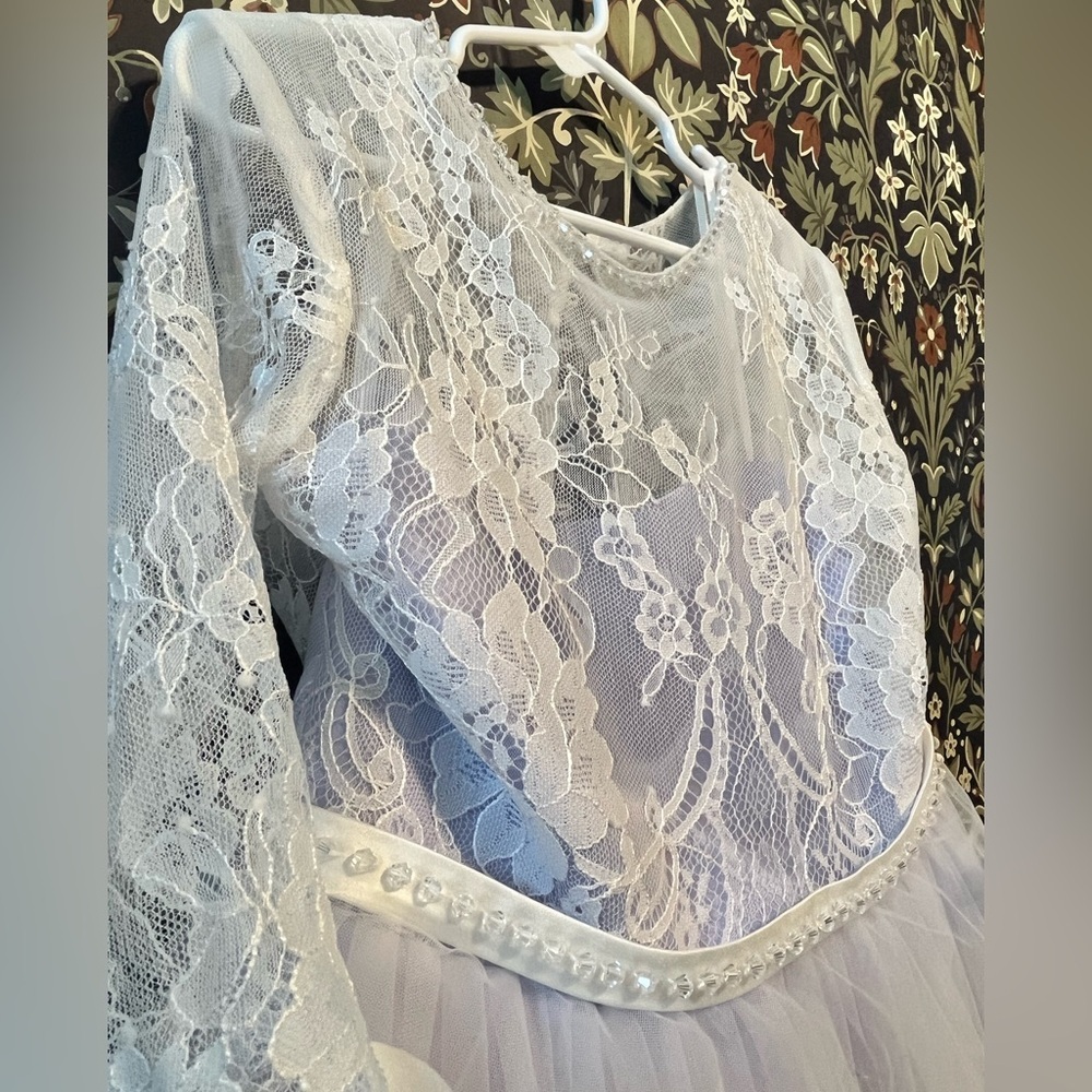Girls Elegant Butterfly White Lace and Lavender Tulle Dress - Picture 3 of 8